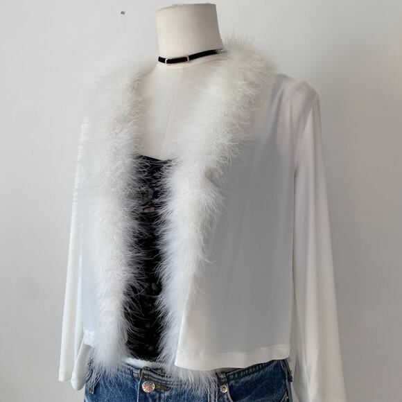 Calvin Klein Womens Genuine Feather Trim Cardigan Size L Angelcore Fairy Y2K - Picture 2 of 8